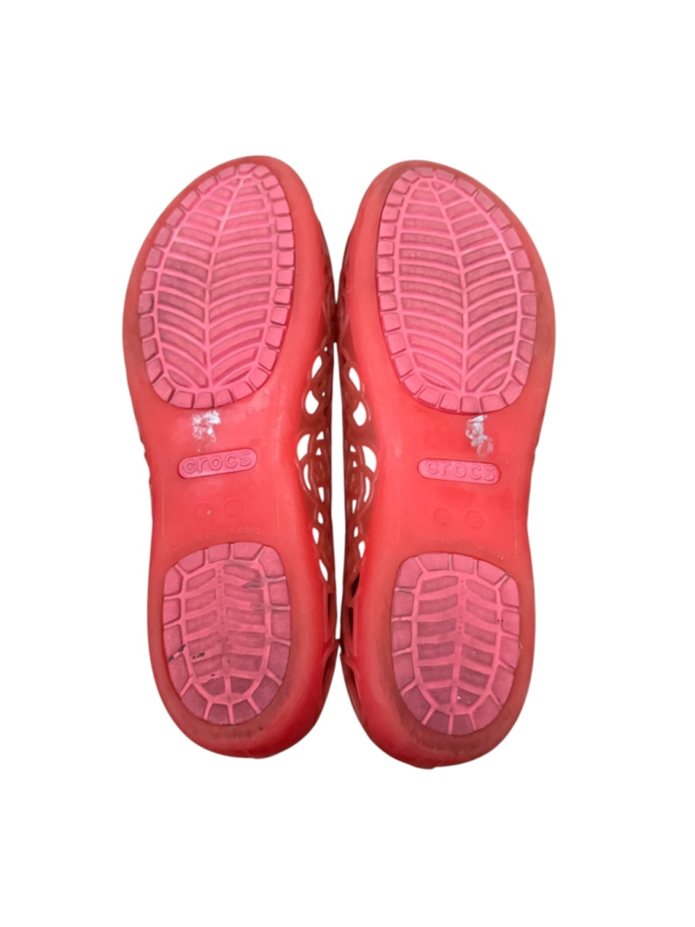 Crocs Girls Pink Coral Jelly Peep Toe Flats Water Shoes Size J2 C2 - Picture 7 of 8